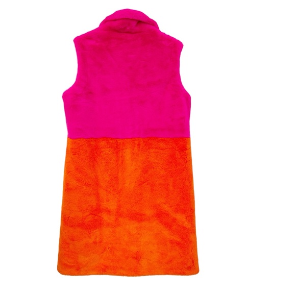 La Fiorentina Colorblock Longline Faux Fur Vest Pink Orange Large - Picture 3 of 6